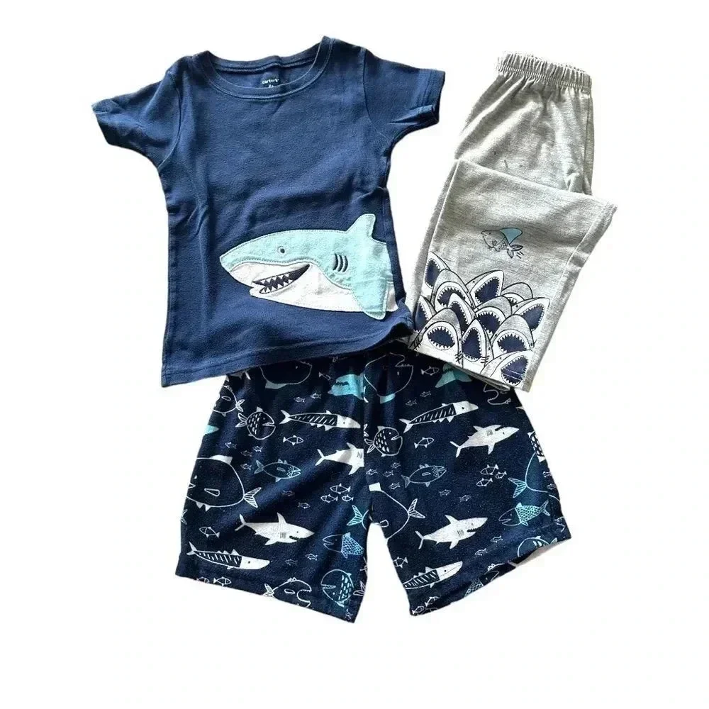 Carter’s pajama set dark blue short long pants and top shark themed size 4